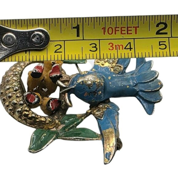 Vintage Fred Gray Blue Bird Brooch Nest Baby Birds Rhinestone Gold-Tone Pin USA - Picture 11 of 14